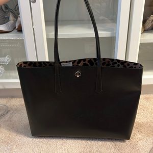 NWT - Kate Spade - black and leopard print tote with wristlet